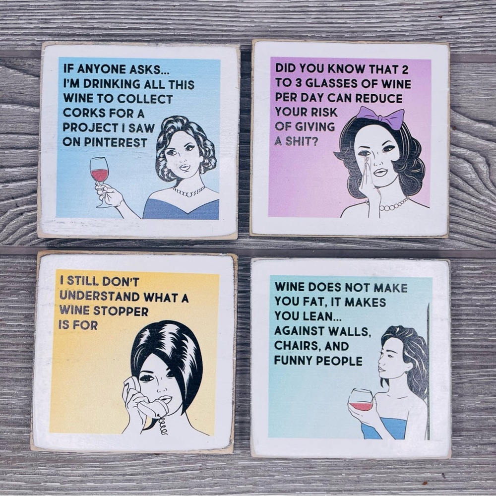 Funny wooden Drink Coasters Zumatico Diva Funny Coasters unique gift w/ tray